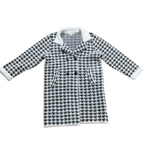 Eva & Paige Houndstooth Double Breasted Fuzzy Knit Coat Jacket Black White XL